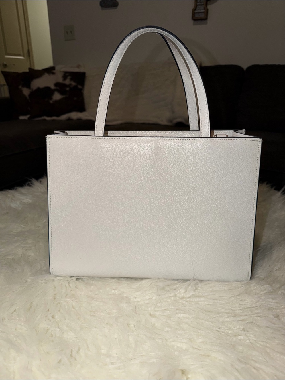 KATE SPADE // White Structured Leather Tote with Top Handles - Picture 2 of 6
